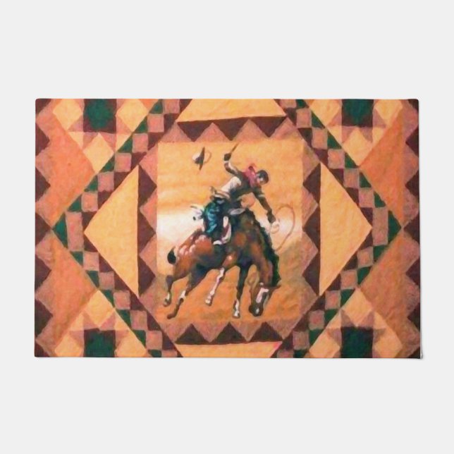 Paillasson Cowboy occidental de cavalier de Bronc 24" x 36" (Devant)