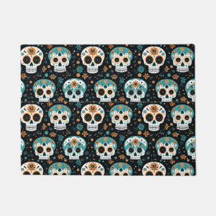 Paillasson Crânes de sucre - Turquoise et Motif de cannelle