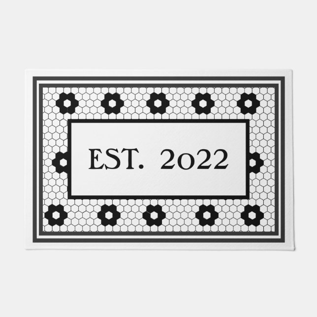 Paillasson Création 2022 Noir Carrelage blanc Design personna (Devant)