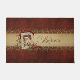 Paillasson Croire en or vintage avec Père Noël et Gold Lace