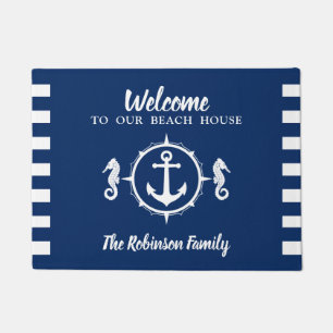Paillasson Custom Beach House Nom de famille Seahorse Ancre