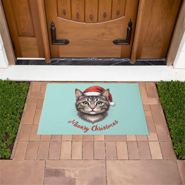 Paillasson Custom Cute Christmas Cat with Santa Hat (De plein air)