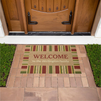 Paillasson Custom tendance Red Green Stripes Vintage Bienvenu