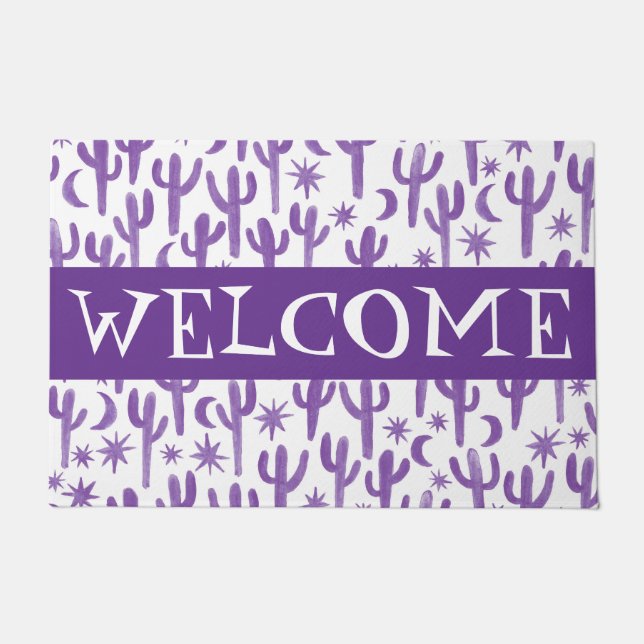 Paillasson Customise-le ! BIENVENUE Nuit Désert Saguaro Cactu (Devant)