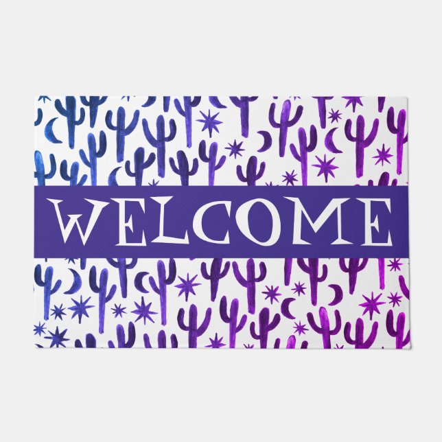 Paillasson Customise-le ! BIENVENUE Nuit Désert Saguaro Cactu (Devant)