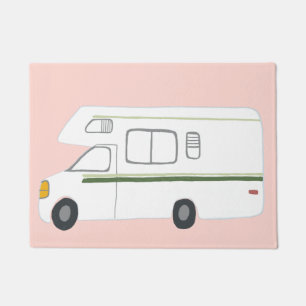 Paillasson Cute Camper Vintage Motorhome Art sur rose