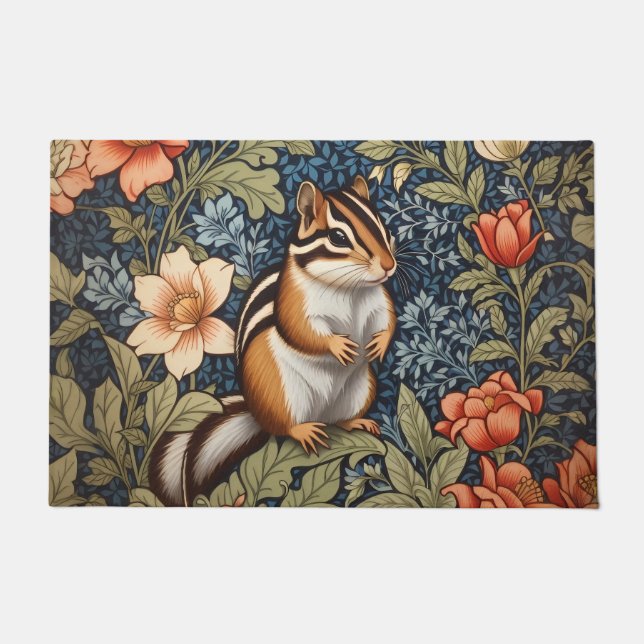 Paillasson Cute Chipmunk William Morris Inspiré Floral (Devant)