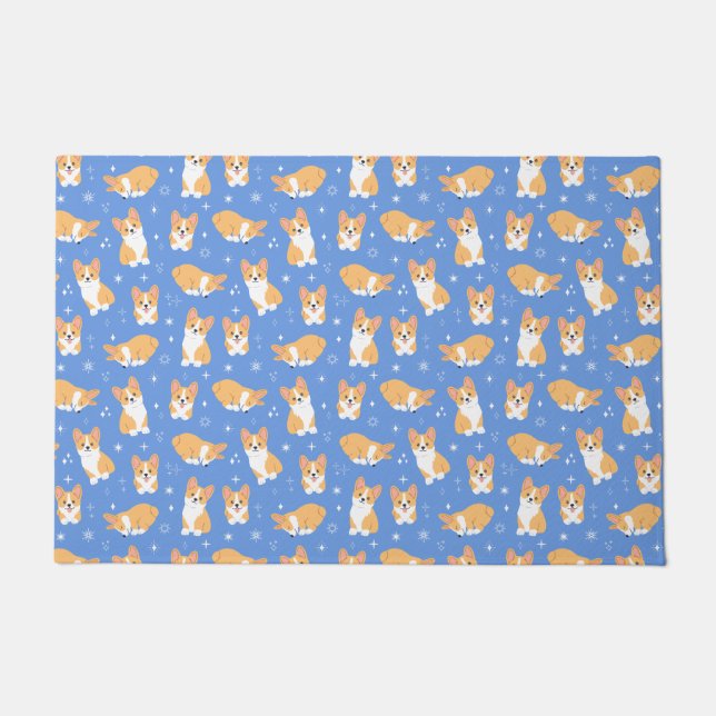 Paillasson Cute Corgi Motif bleu (Devant)