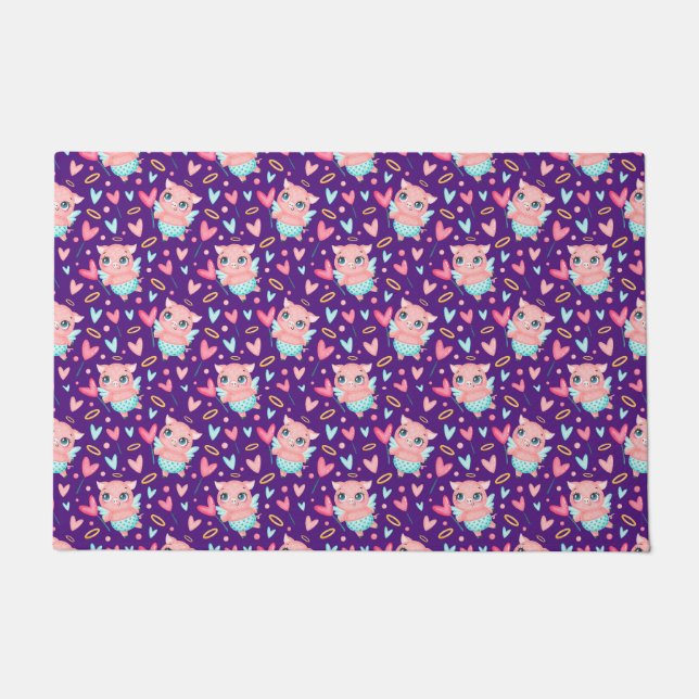 Paillasson Cute Cupid Cochon Whit Hearts Motif (Devant)