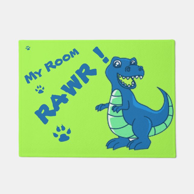 Paillasson Cute Dinosaure RAWR Vert Bleu Paw (Devant)