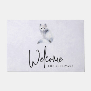 Paillasson Cute Fox nordique avec marques florales Bienvenue