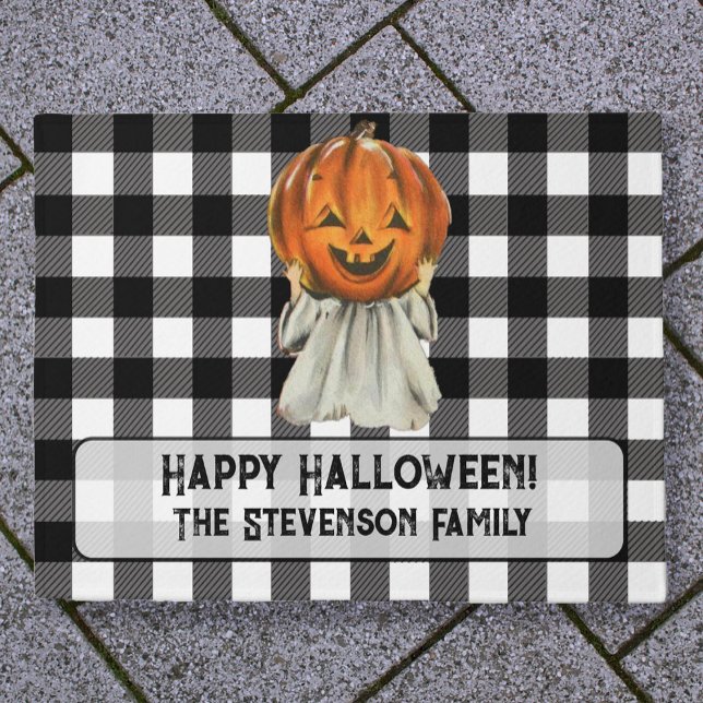 Paillasson Cute Halloween Citrouille Fantôme Nom de famille P (Créateur téléchargé)