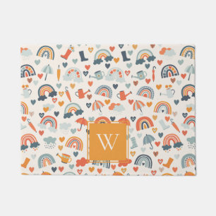 Paillasson Cute Orange Blue Spring Rainbow Clouds Motif