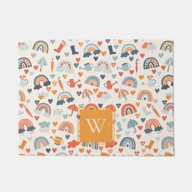 Paillasson Cute Orange Blue Spring Rainbow Clouds Motif (Devant)