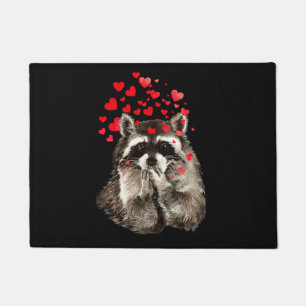 Paillasson Cute Raccoon souffler Baisers Amour Coeurs Bienven