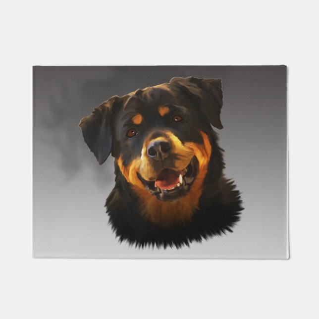 Paillasson Cute Rottweiler Dog Water Couleur Art Portrait (Devant)