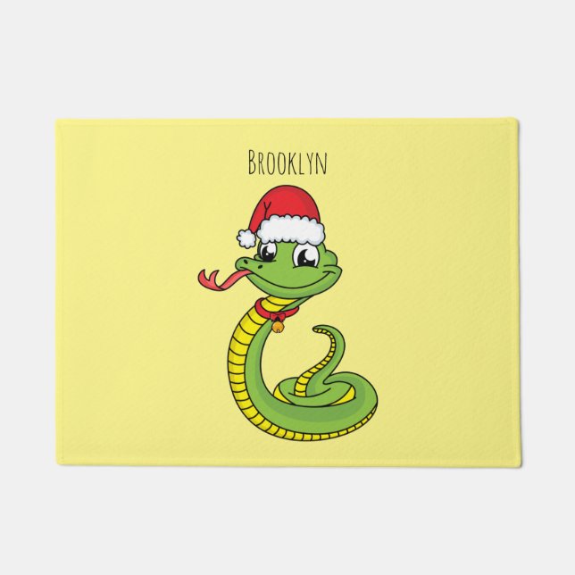 Paillasson Cute serpent vert avec chapeau santa dessin animé (Devant)