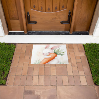 Paillasson Cute Watercolor Spring Bunny Carrot
