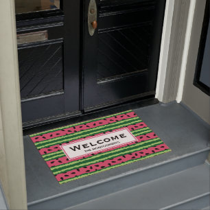Paillasson Cute Watermelon Motif rose et vert Bienvenue