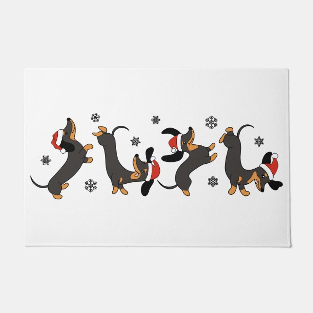 Paillasson Dachshund de Noël, Cadeau Amoureux des chiens, Noë (Devant)