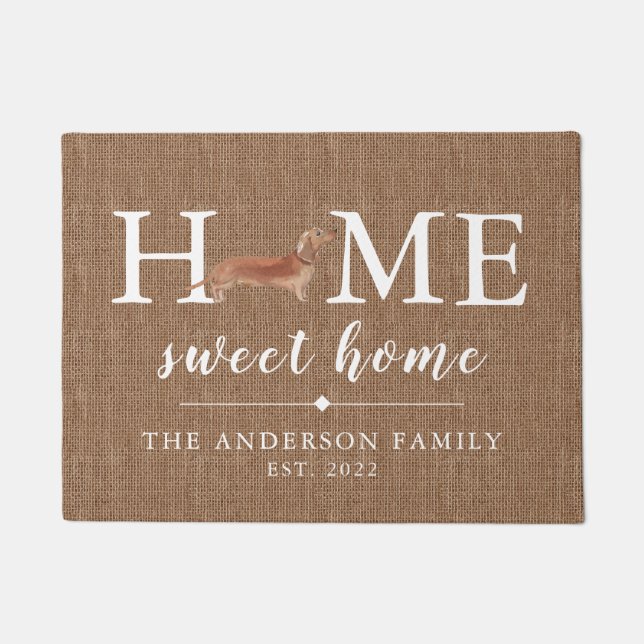 Paillasson Dachshund Home Sweet Home Porte personnalisée (Devant)