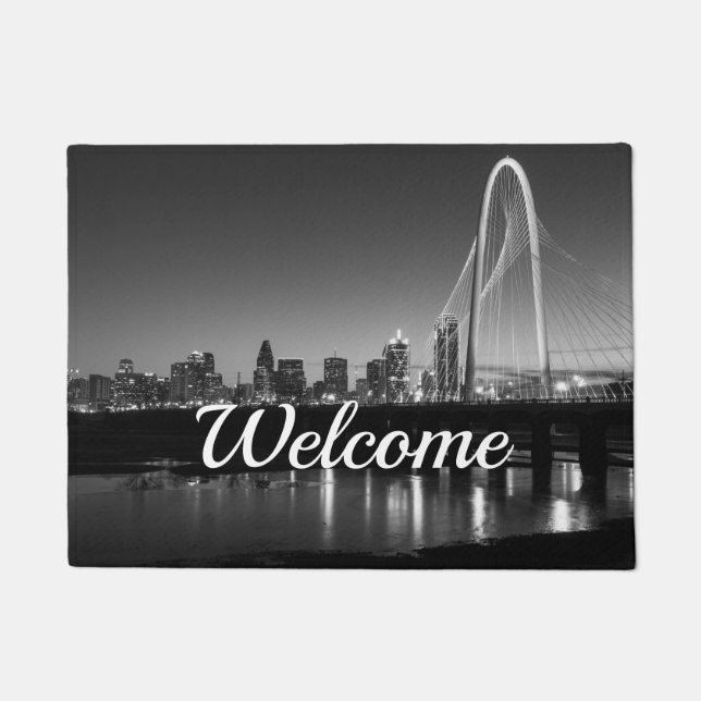 Paillasson Dallas Skyline Dawn Grayscale Welcome Doormat (Devant)