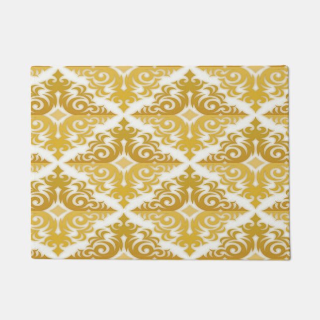 Paillasson Damas de papier peint or et blanc (Devant)