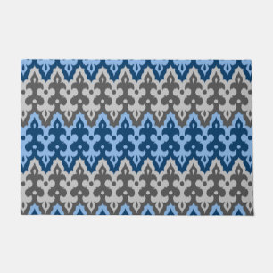 Paillasson Damas Ikat marocain, bleu et gris / gris