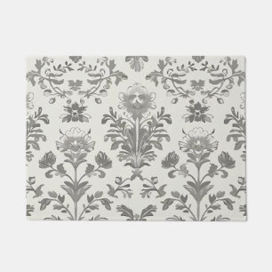 Paillasson Damassé Floral Blanc Victorien Vintage
