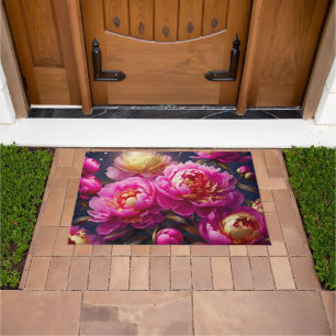 Paillasson De magnifiques pivoines roses aux accents dorés