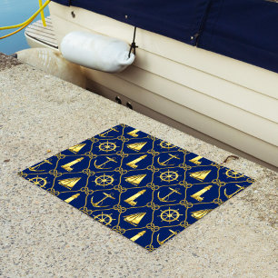 Paillasson Décor côtier Or nautique et corde bleue marine