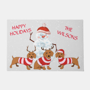 Paillasson Décor de Noël Dachshund Reindeer Snowman
