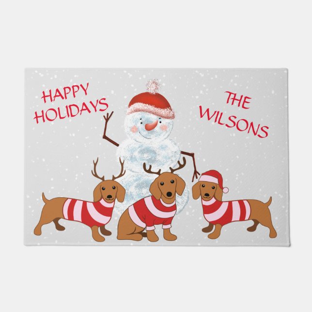 Paillasson Décor de Noël Dachshund Reindeer Snowman (Devant)
