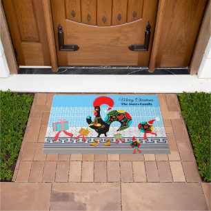 Paillasson Défilé portugais de cadeaux de coq et de Baubles