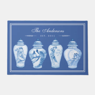 Paillasson Delft Blue Chinoiserie Ginger Jars Famille Monogra
