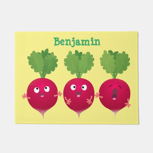 Paillasson Des radis mignons chantant des légumes de dessin a (Devant)