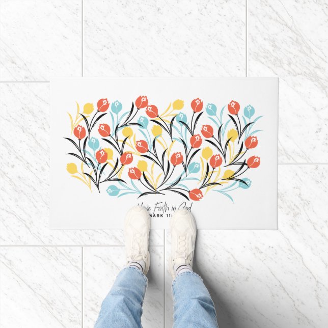 Paillasson Design floral Motif de Tulipe en blanc (Intérieur)