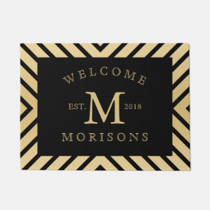 Paillasson Design géométrique moderne noir et or