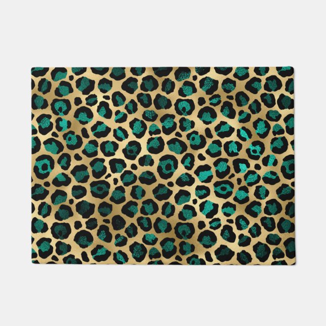 Paillasson Design turquoise et Gold Leopard Series 14 (Devant)