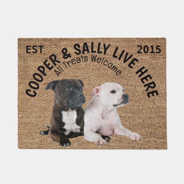 Paillasson Deux Terriers de Staffordshire Personnalisés (Devant)