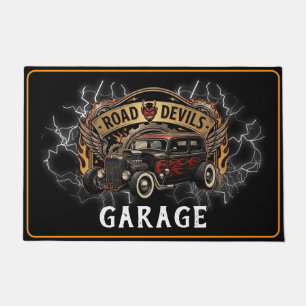 Paillasson Diables de la route Garage Hotrod Noir Flames Roug