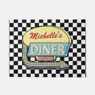 Paillasson Diner Signe noir Retro les années 50 À damiers  No