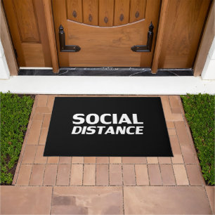 Paillasson Distance sociale, lettres blanches, arrière - pla