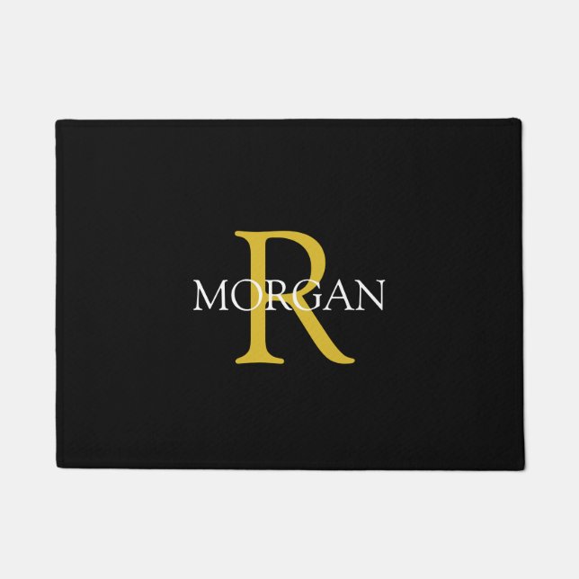 Paillasson do-it-yourself Elégant Monogramme Or & Nom Blanc,  (Devant)