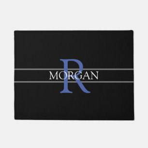 Paillasson do-it-yourself Monogramme Bleu, Nom Blanc, Noir, G