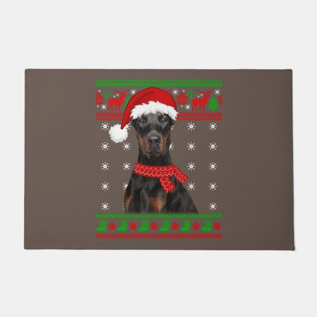Paillasson Doberman Dog Ugly Sweater Christmas Puppy Dog Love (Devant)