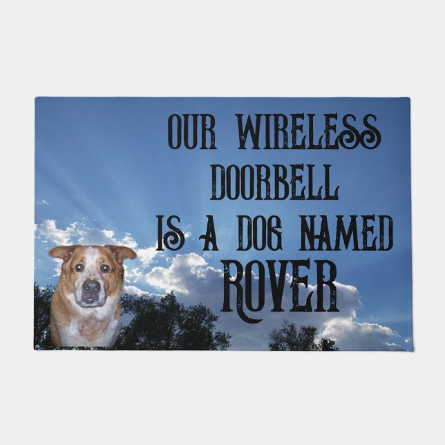 Paillasson Doorbell est chien avec nom et photo | Sun Rays (Devant)