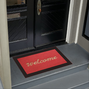 Paillasson Doormat Welcome Red Gold Black