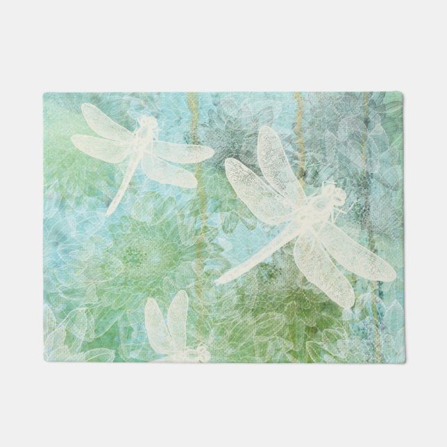 Paillasson Dragonflies Mouches Et Motif Floral (Devant)
