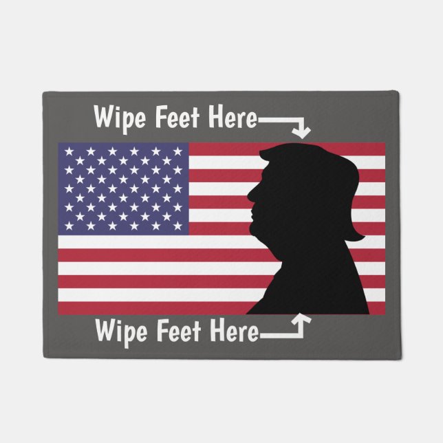 Paillasson Drapeau américain avec Trump Tête essuyer les pied (Devant)